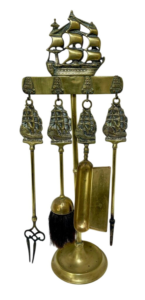 Vintage Victory Brass Natutical Theme Fireplace Tools (5Pcs) by Miss Daisy's Consignment & Auction House