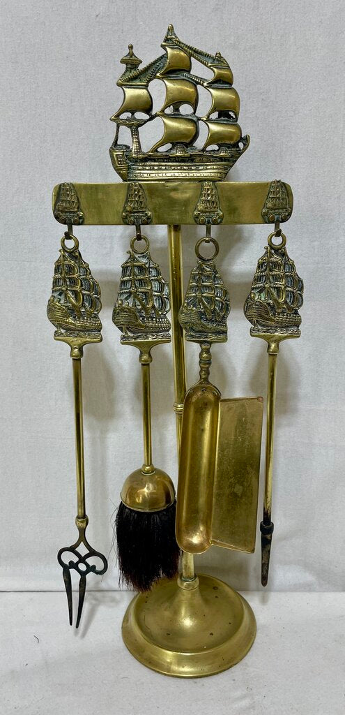 Vintage Victory Brass Natutical Theme Fireplace Tools (5Pcs)