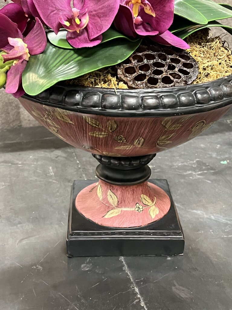 Purple Moth Orchid In Hand Painted Compote