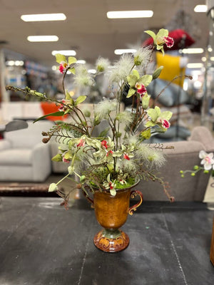 Green Red Boat Orchids White Clematis In Urn