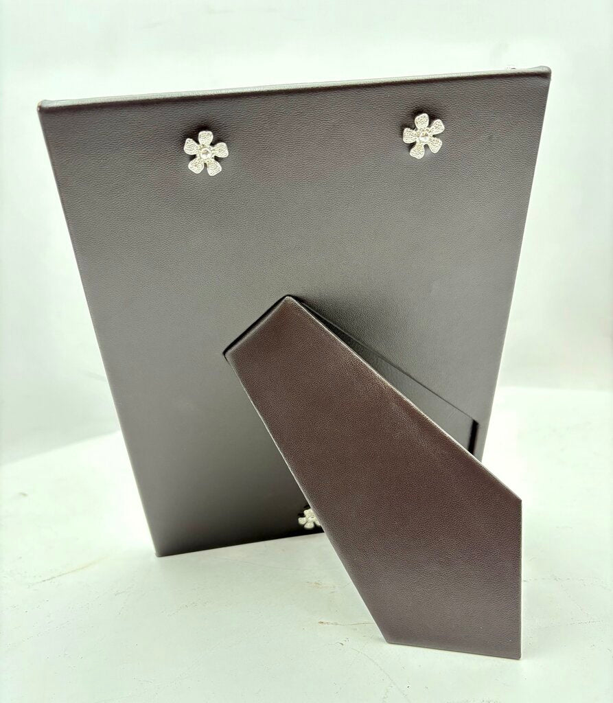 L'Objet Platinum Garland Swarovski Crystal Italian Leather Bound Picture Frame 7"x 5"