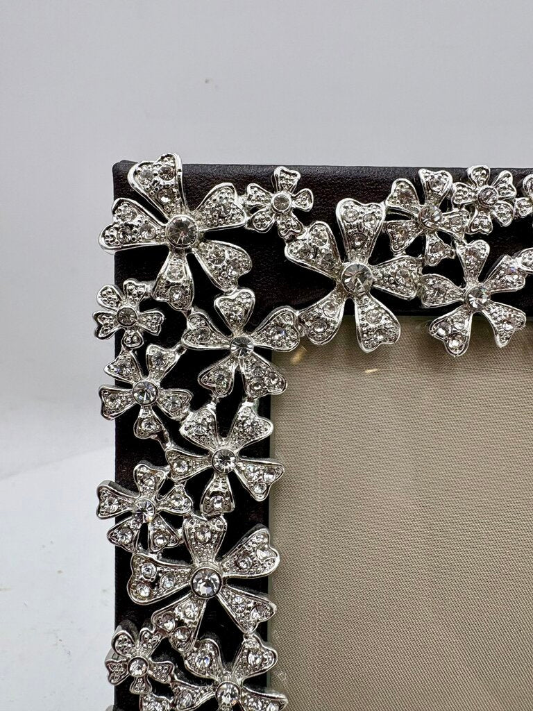 L'Objet Platinum Garland Swarovski Crystal Italian Leather Bound Picture Frame 7"x 5"