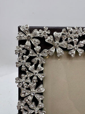 L'Objet Platinum Garland Swarovski Crystal Italian Leather Bound Picture Frame 7"x 5"