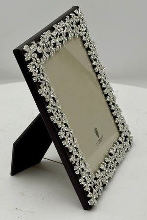 L'Objet Platinum Garland Swarovski Crystal Italian Leather Bound Picture Frame 7"x 5"
