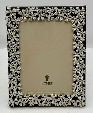 L'Objet Platinum Garland Swarovski Crystal Italian Leather Bound Picture Frame 7"x 5"