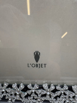 L'Objet Platinum Garland Swarovski Crystal Italian Leather Bound Picture Frame 7"x 5"