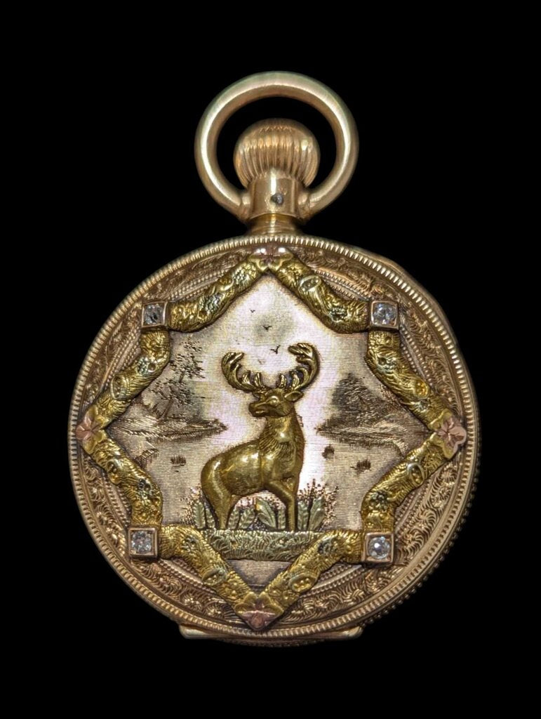 Elgin Pocket Watch w/ Diamonds 14k Tri-color Gold (large)