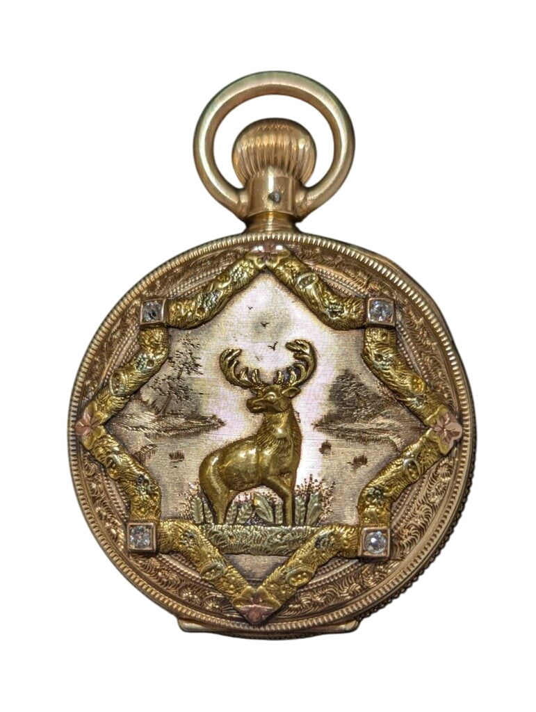 Elgin Pocket Watch w/ Diamonds 14k Tri-color Gold (large) by Miss Daisy's Consignment & Auction House