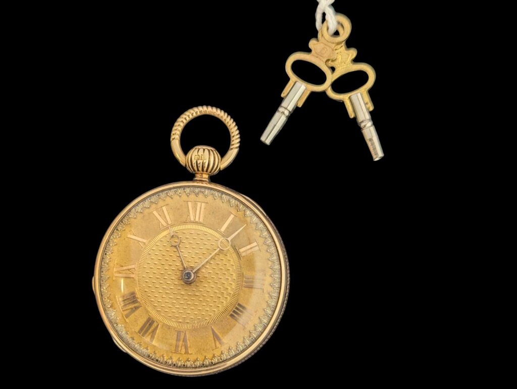 Vintage Key Wind Pocket Watch 1800s 18k Yellow Gold (engraving)