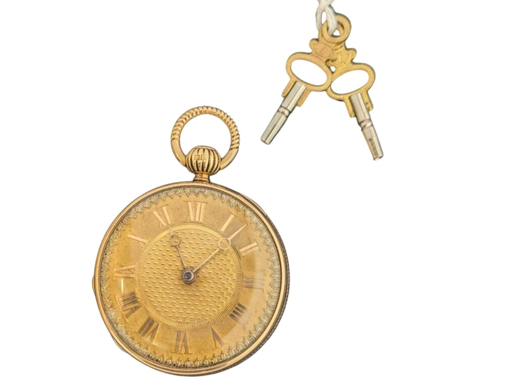 Vintage Key Wind Pocket Watch 1800s 18k Yellow Gold (engraving) by Miss Daisy's Consignment & Auction House