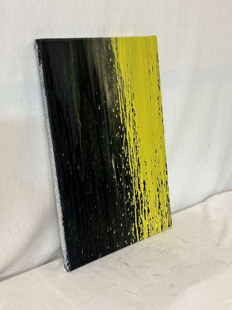 Black & Yellow Abstract Oil on Canvas Artist Unknown (b)