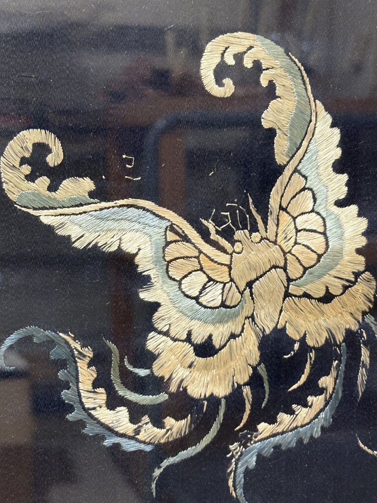 Late 19th C. Qing Dynasty Large Mounted Silk Embroidered Tapestry Rosewood Frame