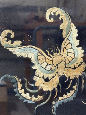 Late 19th C. Qing Dynasty Large Mounted Silk Embroidered Tapestry Rosewood Frame