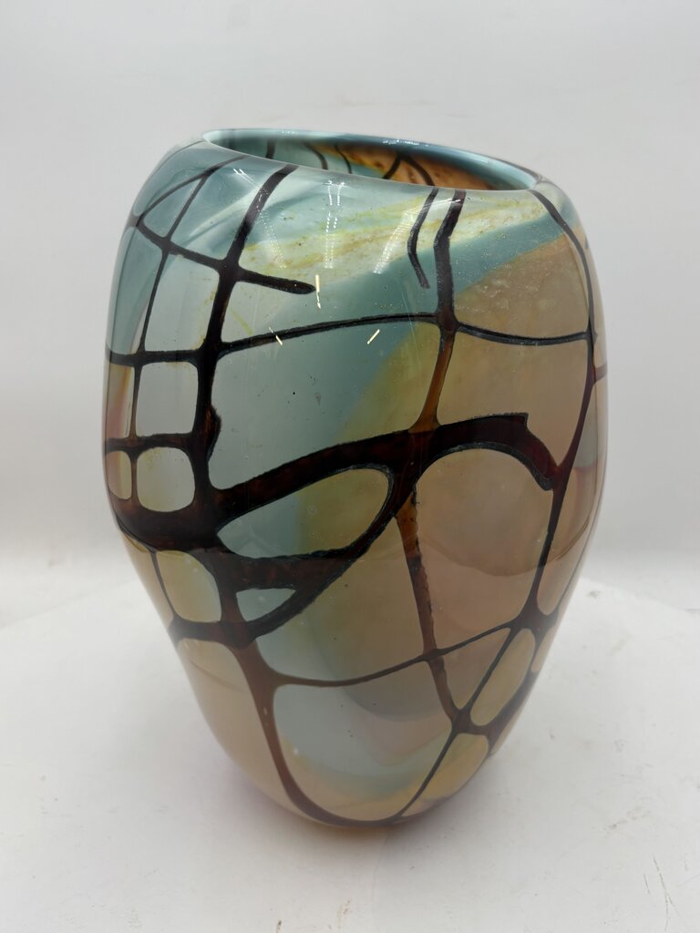 John Gerletti Abstract Blown Glass Art Vase 13.6"