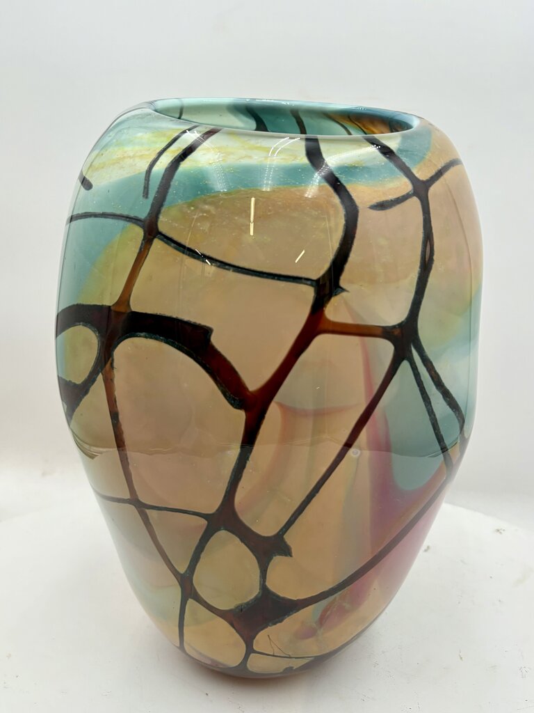 John Gerletti Abstract Blown Glass Art Vase 13.6"