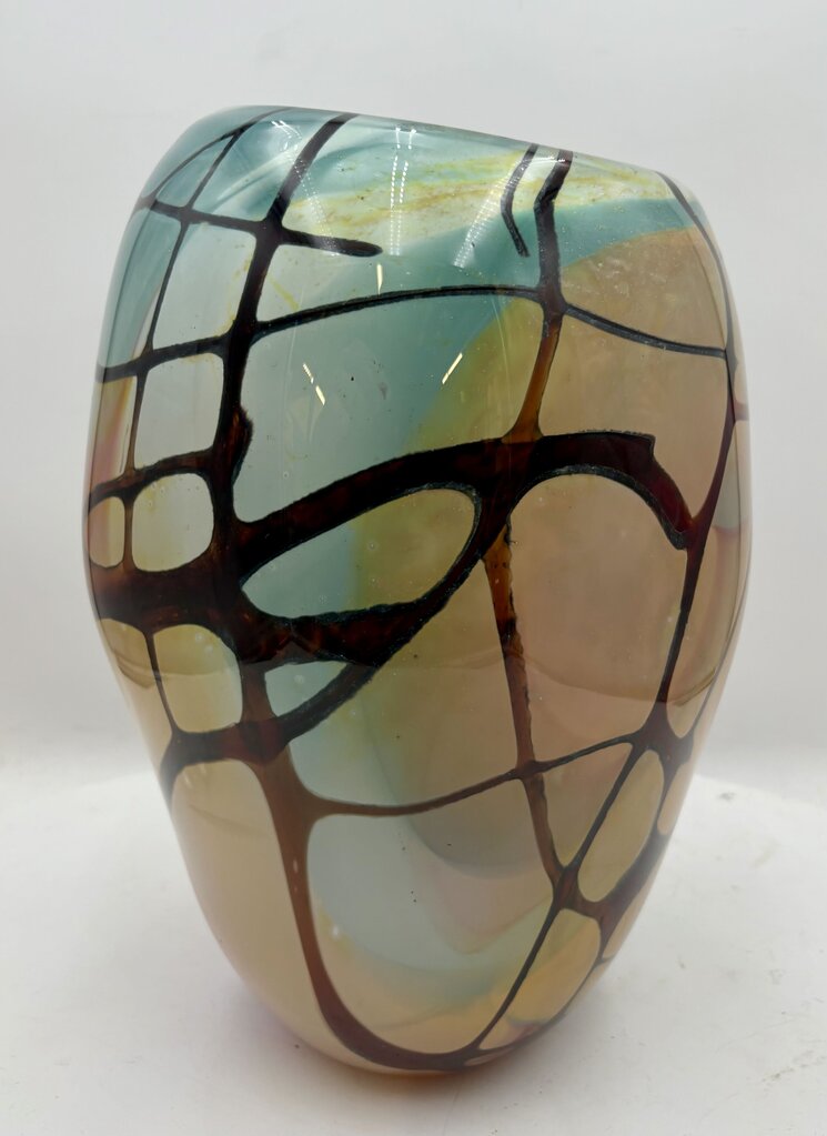 John Gerletti Abstract Blown Glass Art Vase 13.6"