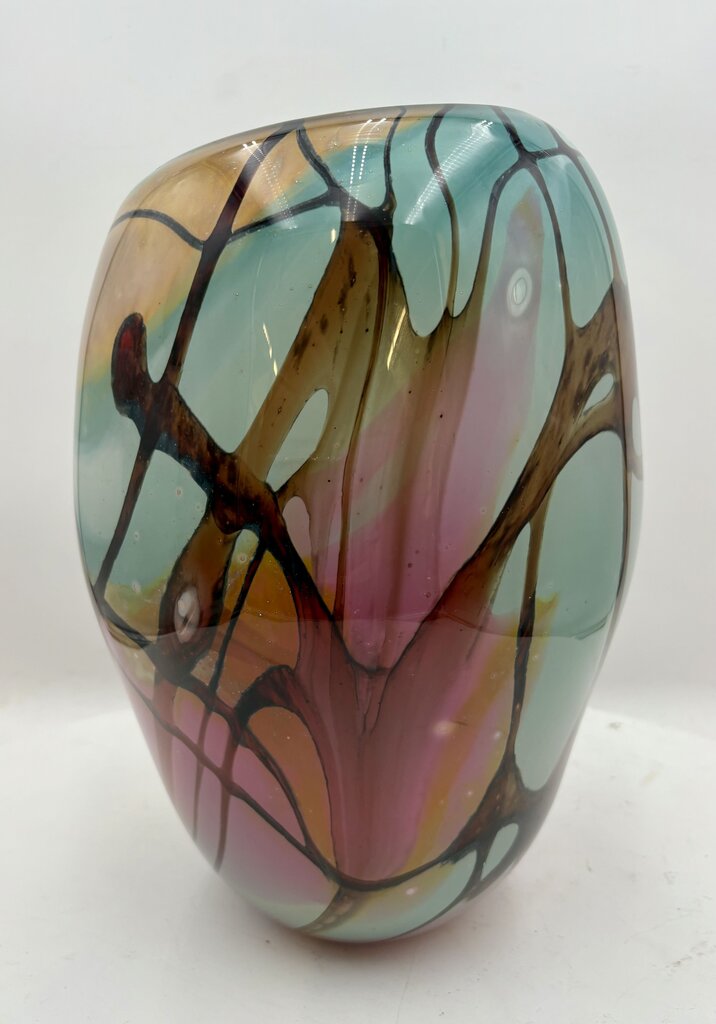John Gerletti Abstract Blown Glass Art Vase 13.6"