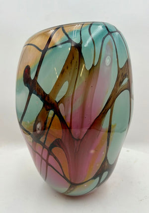 John Gerletti Abstract Blown Glass Art Vase 13.6"