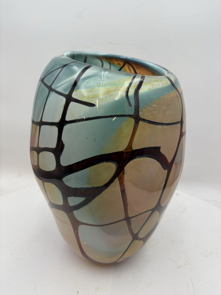 John Gerletti Abstract Blown Glass Art Vase 13.6"
