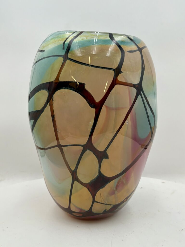 John Gerletti Abstract Blown Glass Art Vase 13.6"