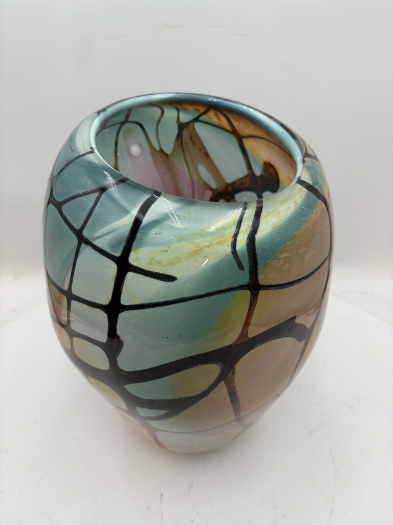 John Gerletti Abstract Blown Glass Art Vase 13.6"