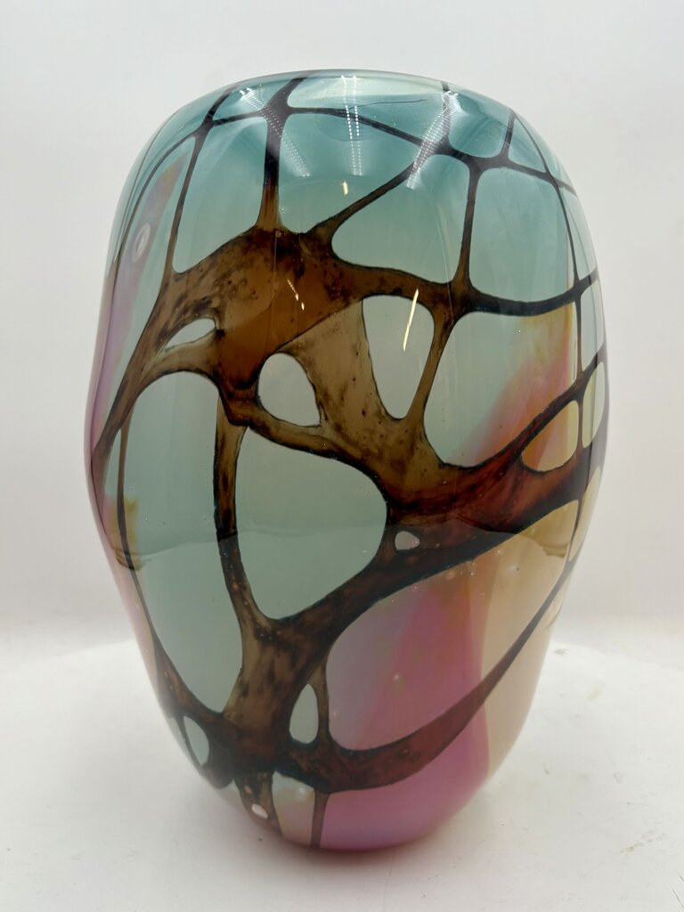 John Gerletti Abstract Blown Glass Art Vase 13.6"
