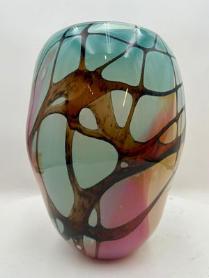 John Gerletti Abstract Blown Glass Art Vase 13.6"