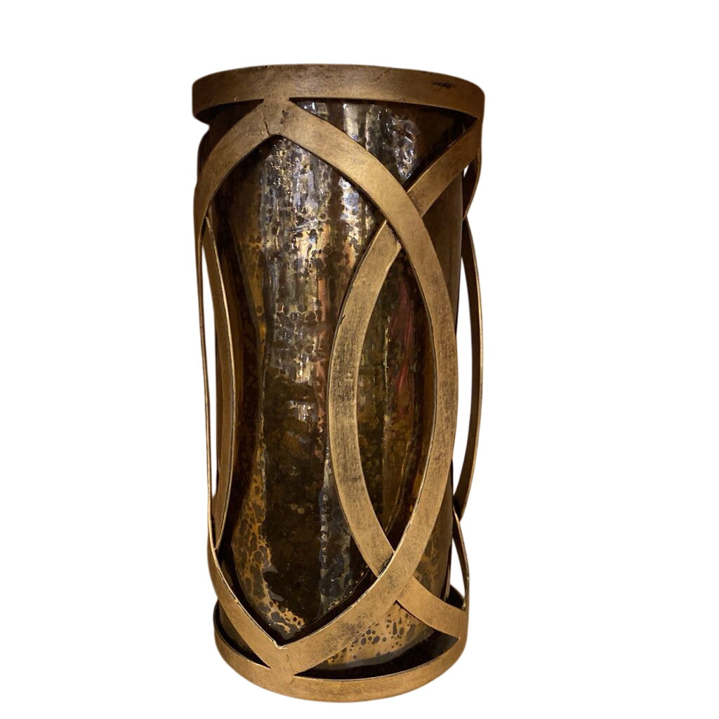 Gold-Toned Metal And Glass Candle Holder 10.5H