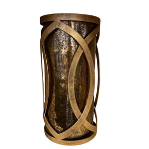 Gold-Toned Metal And Glass Candle Holder 10.5H
