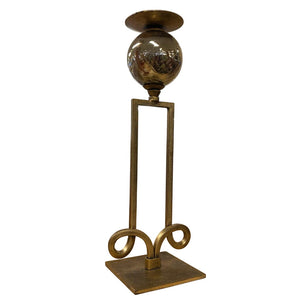 Gilt Iron & Glass Pillar Candle Holder 17.5"H