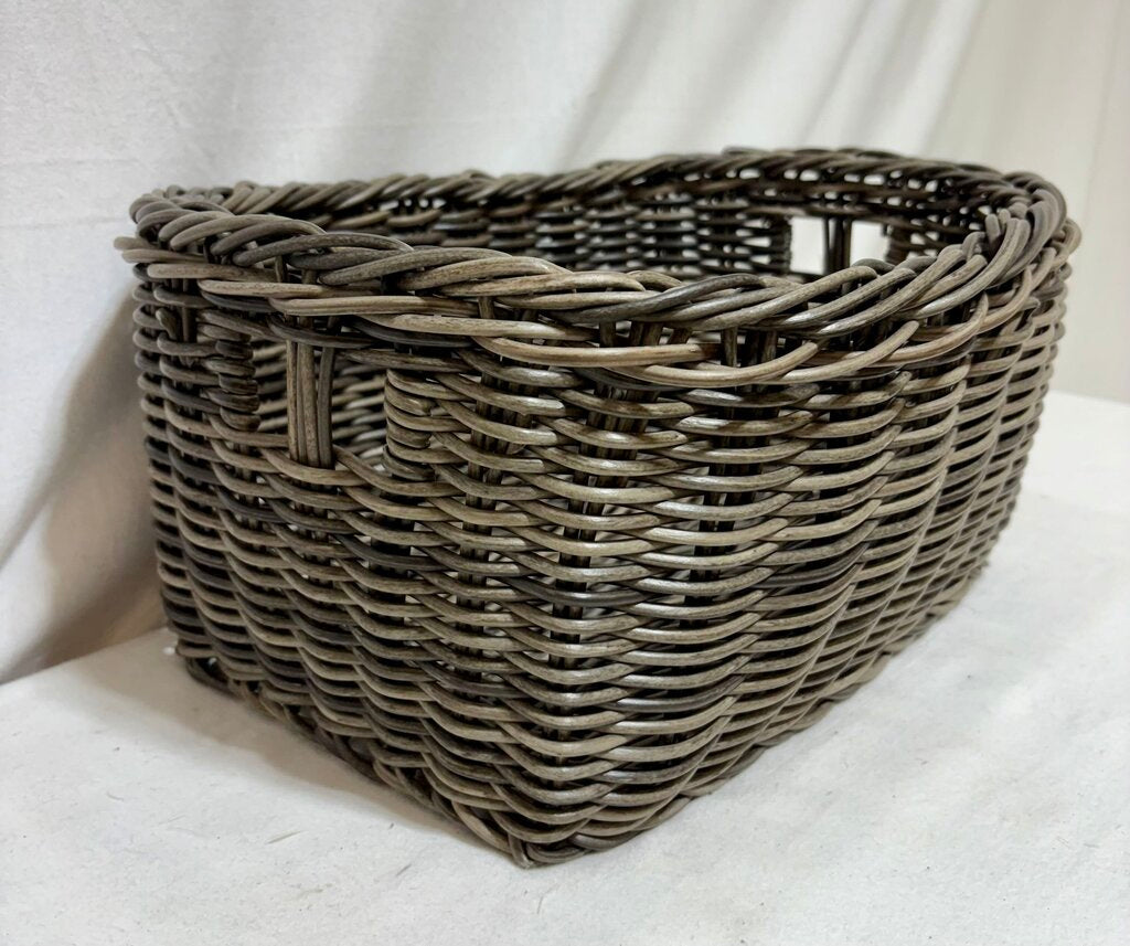 Gray Faux Wicker Handled Basket