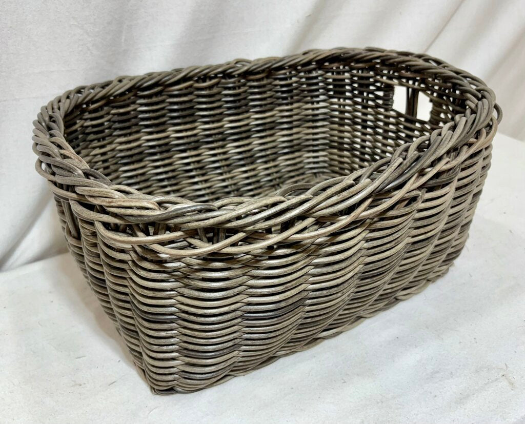 Gray Faux Wicker Handled Basket