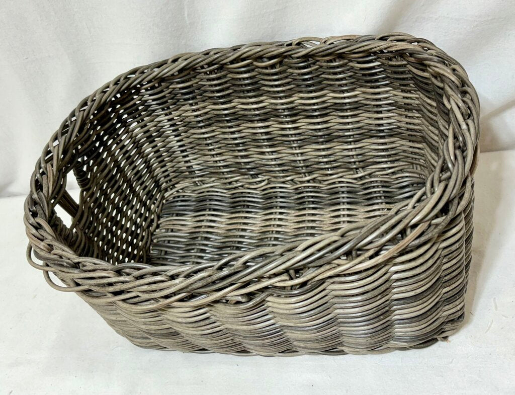 Gray Faux Wicker Handled Basket