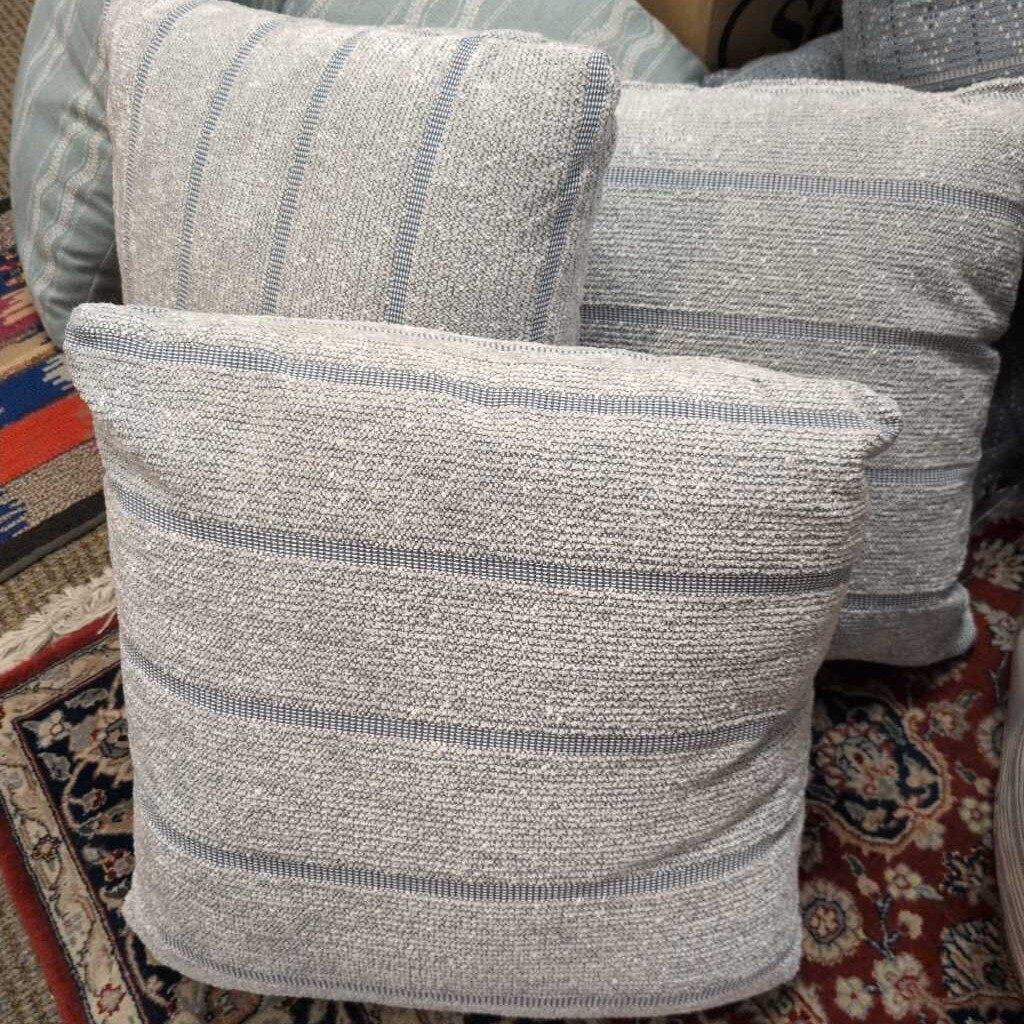 Silver/Blue Striped Designer Pillow 20x20