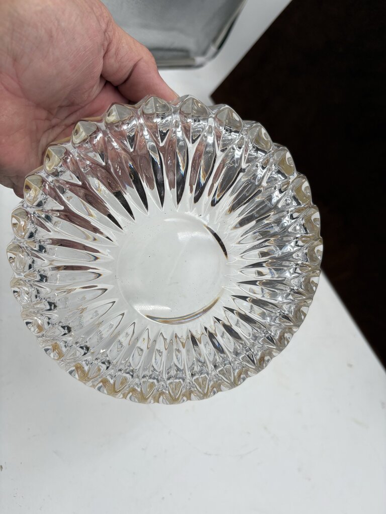 Althea Cut Glass Round Silver-plate Rim Bowl 7"