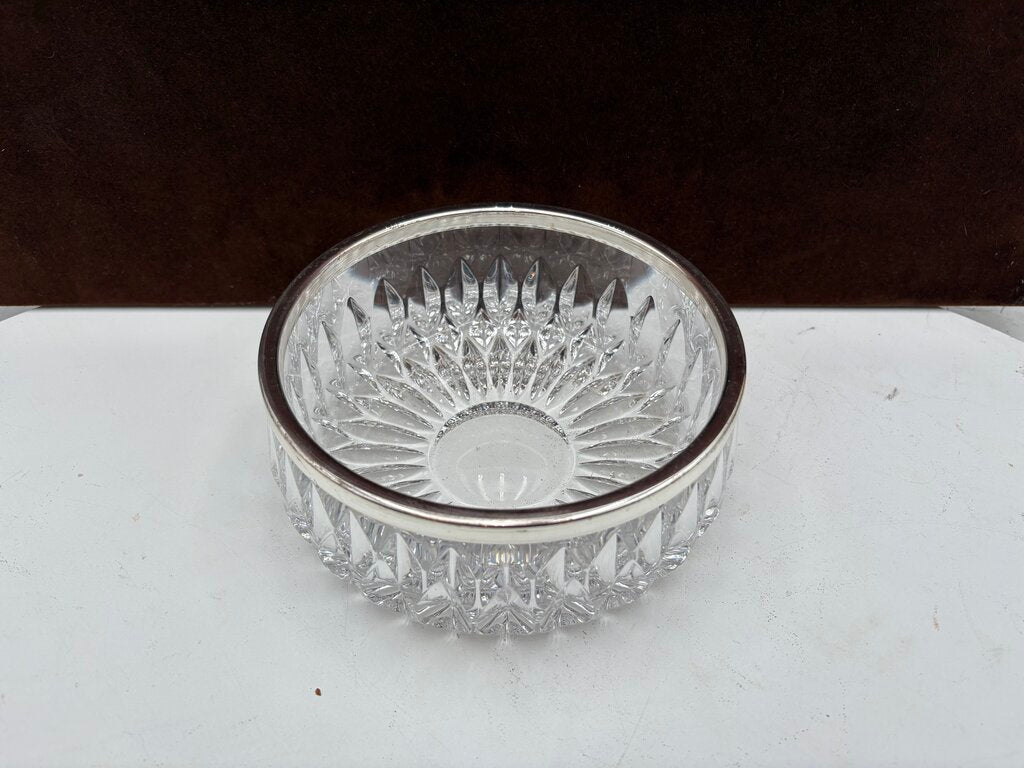 Althea Cut Glass Round Silver-plate Rim Bowl 7"