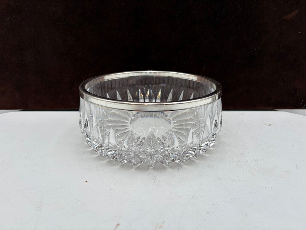 Althea Cut Glass Round Silver-plate Rim Bowl 7"