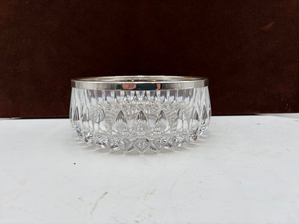 Althea Cut Glass Round Silver-plate Rim Bowl 7"