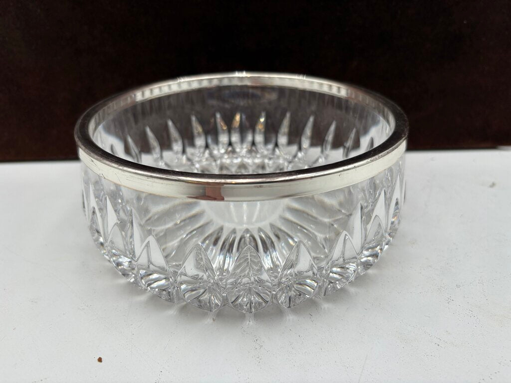 Althea Cut Glass Round Silver-plate Rim Bowl 7"