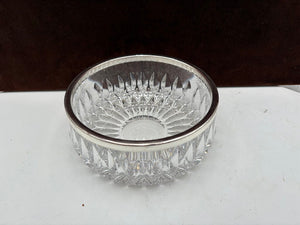 Althea Cut Glass Round Silver-plate Rim Bowl 7"