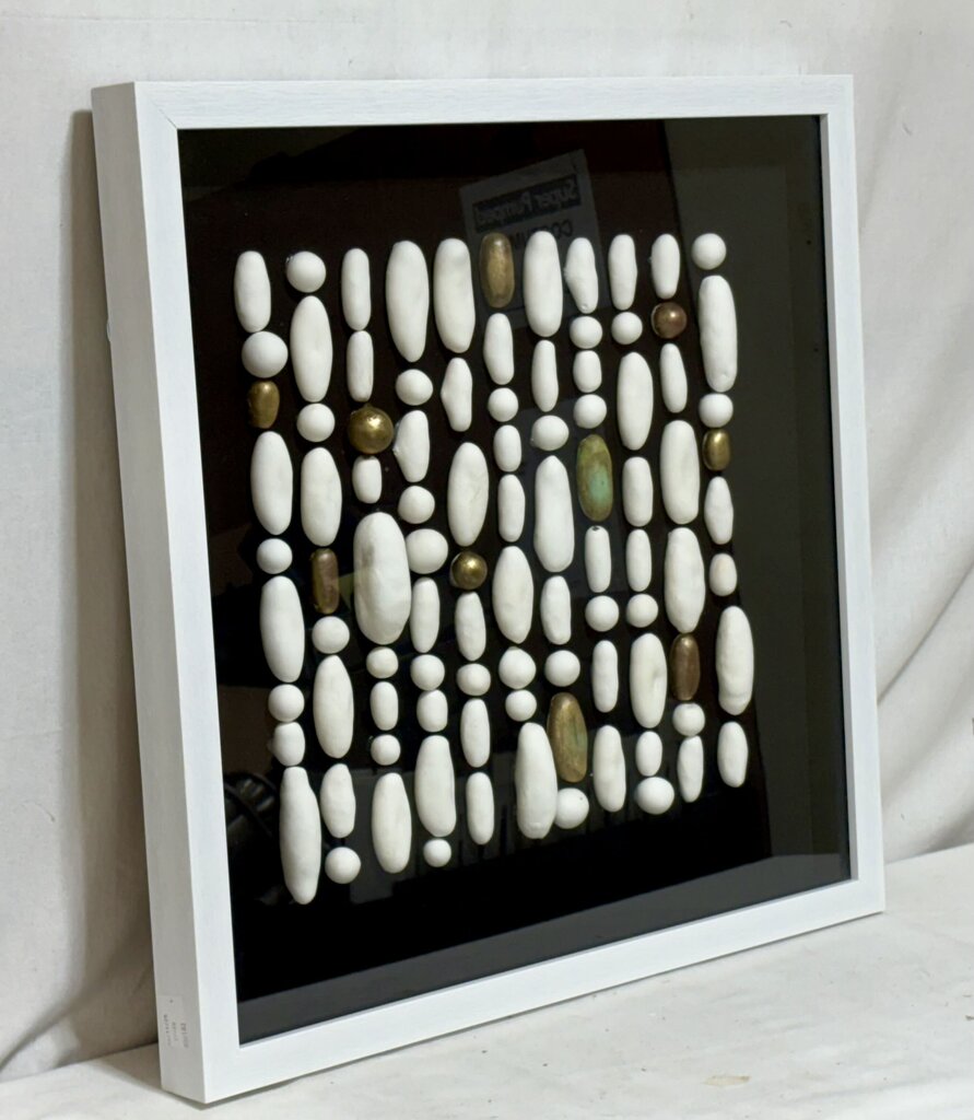 Huji White Gold Clay Beads Shadow Box Wall Decor