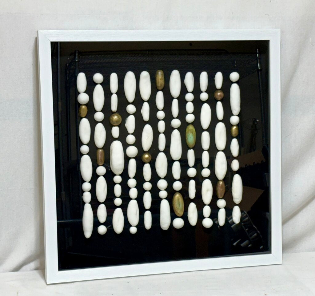 Huji White Gold Clay Beads Shadow Box Wall Decor