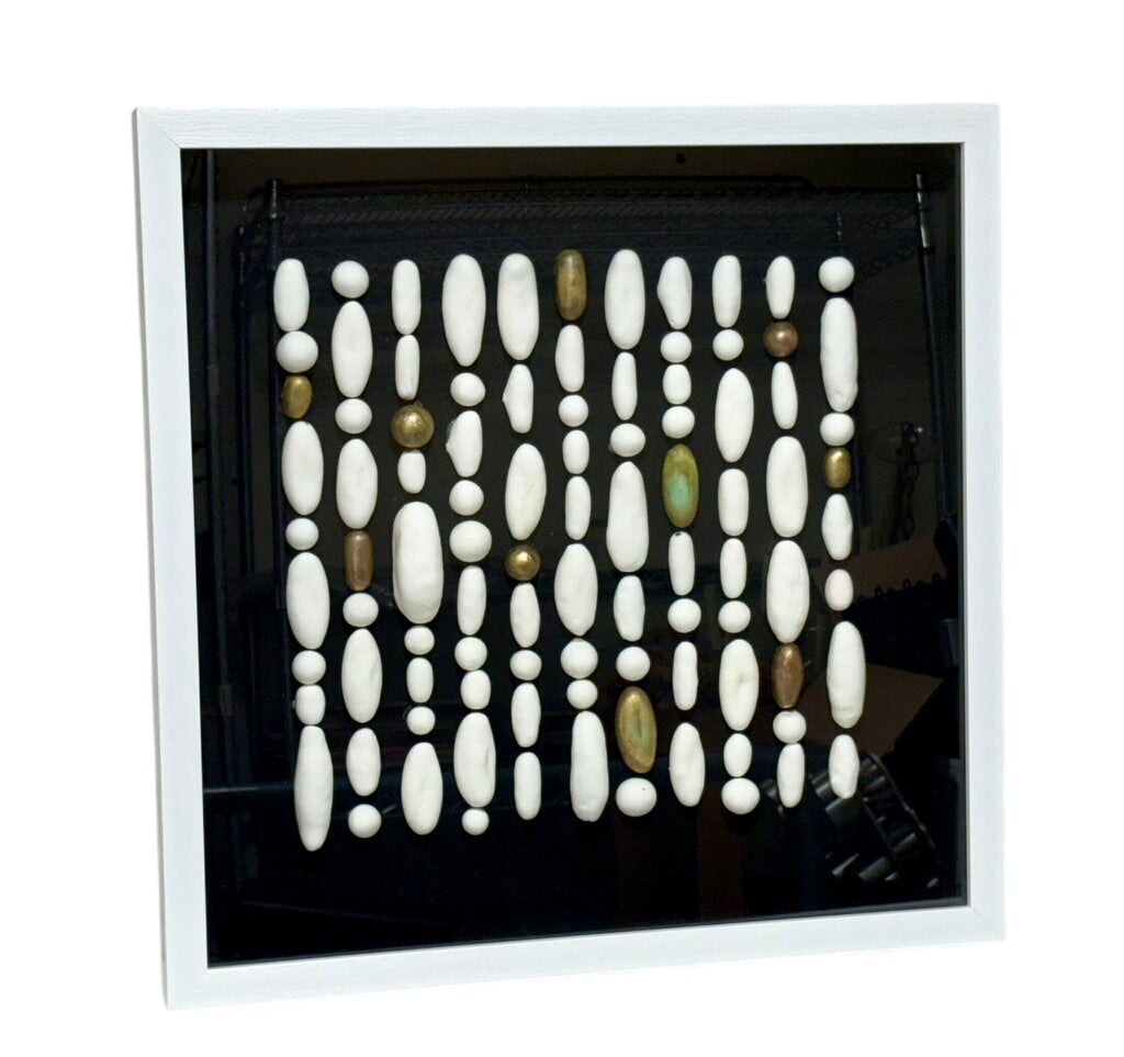 Huji White Gold Clay Beads Shadow Box Wall Decor by Miss Daisy's Consignment & Auction House
