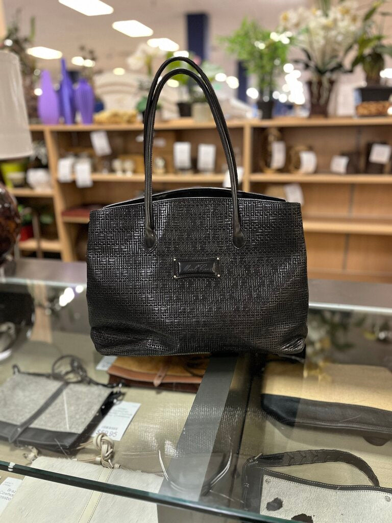 Mark Cross Black Leather Woven Tote