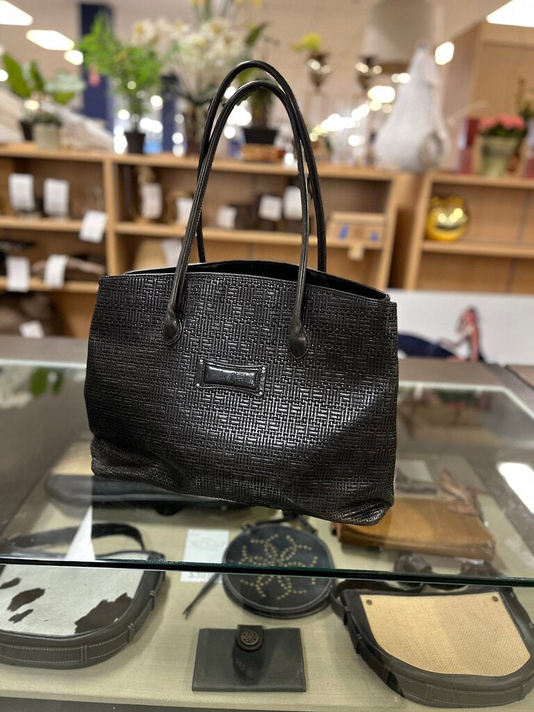 Mark Cross Black Leather Woven Tote