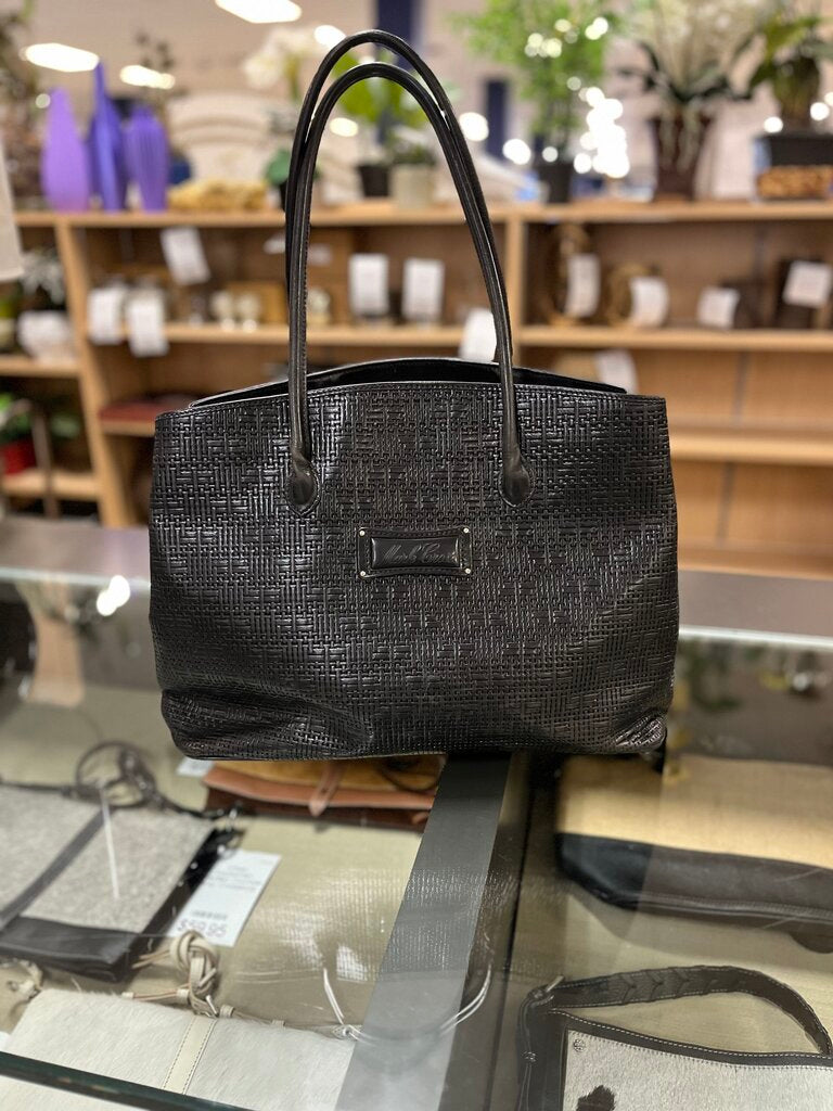 Mark Cross Black Leather Woven Tote