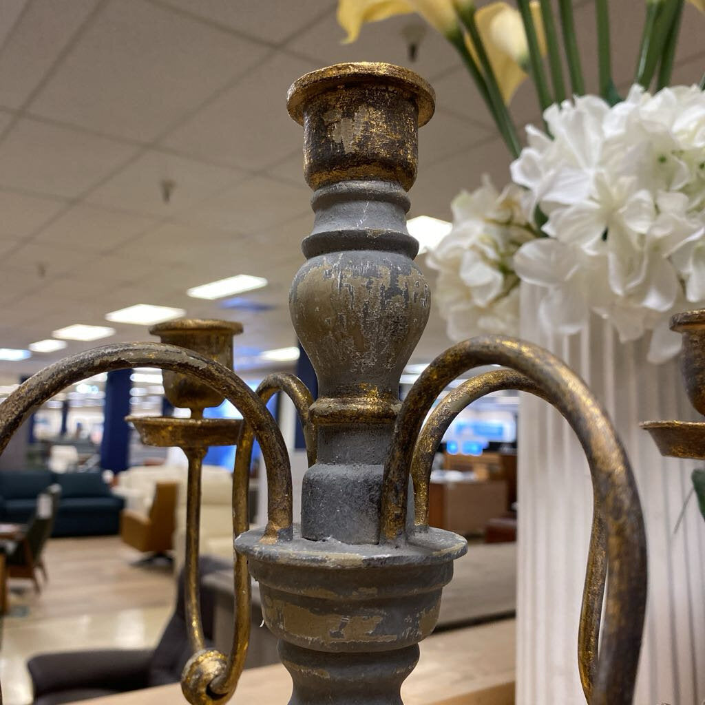 Distressed Wooden Candelabra
