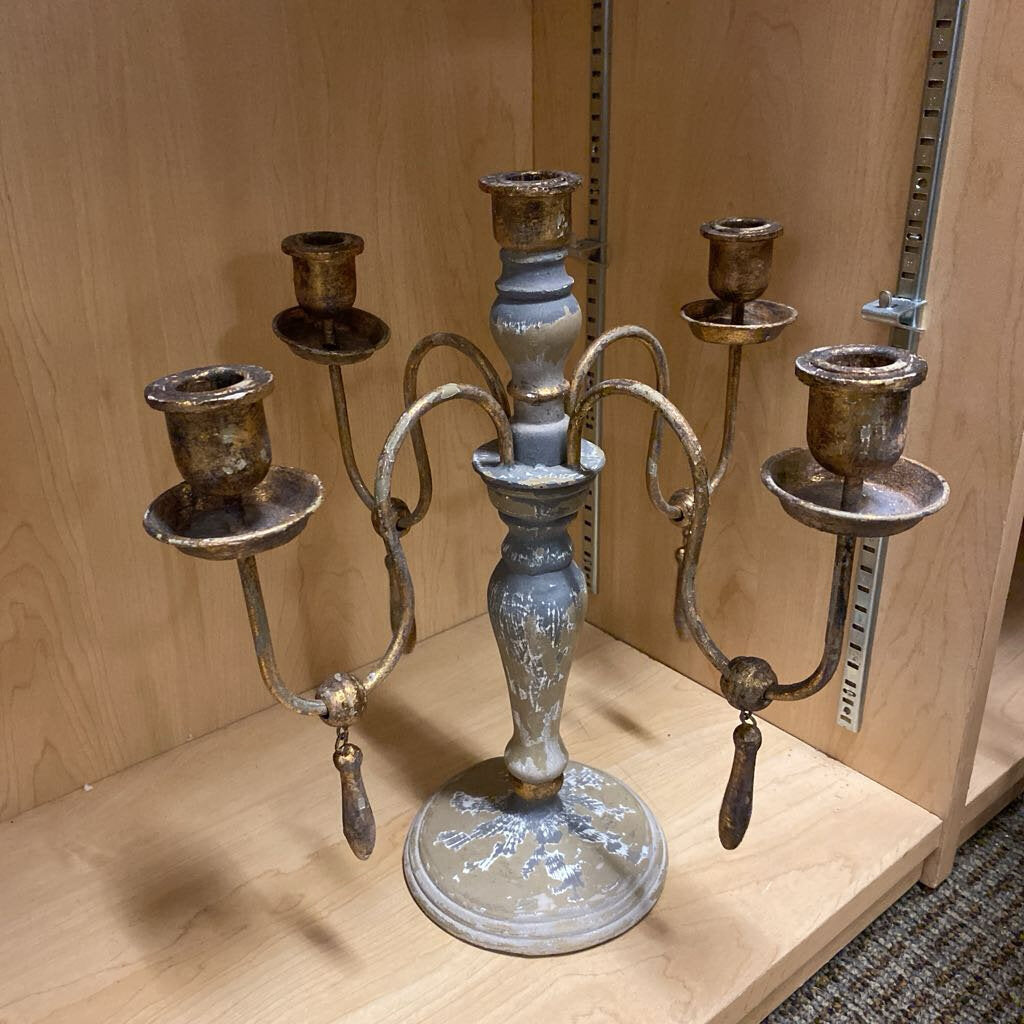 Distressed Wooden Candelabra