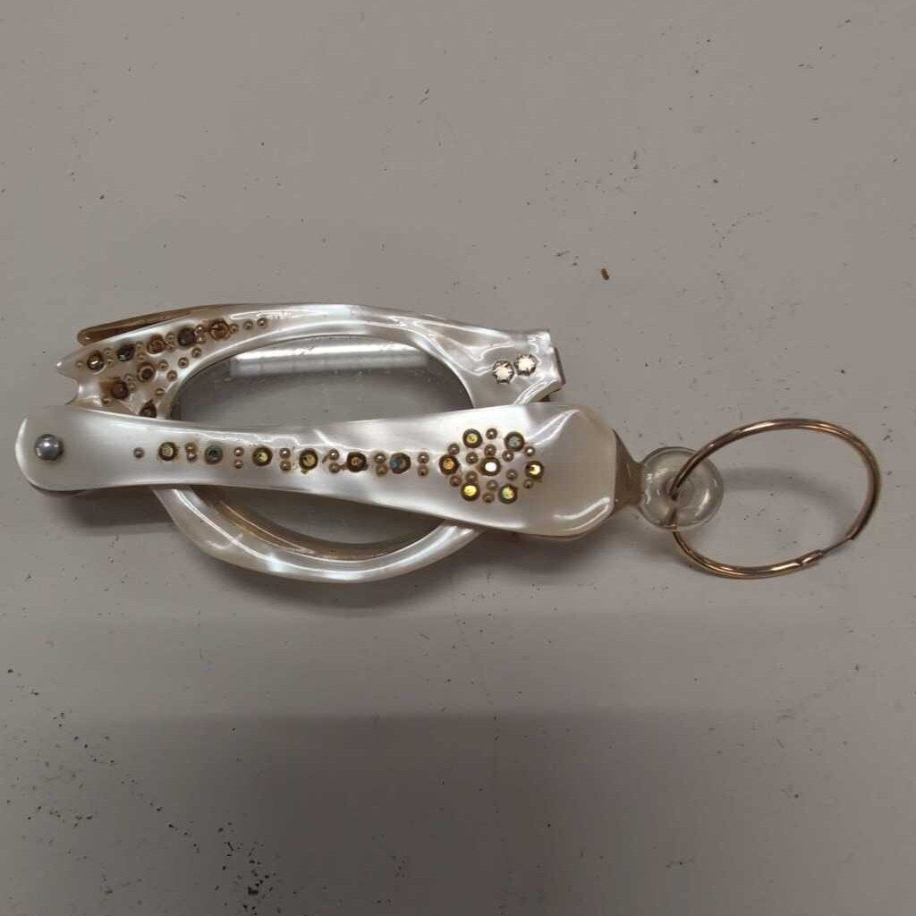 Vintage Ivory & Rhinestone Cat Eye Foldable Glasses