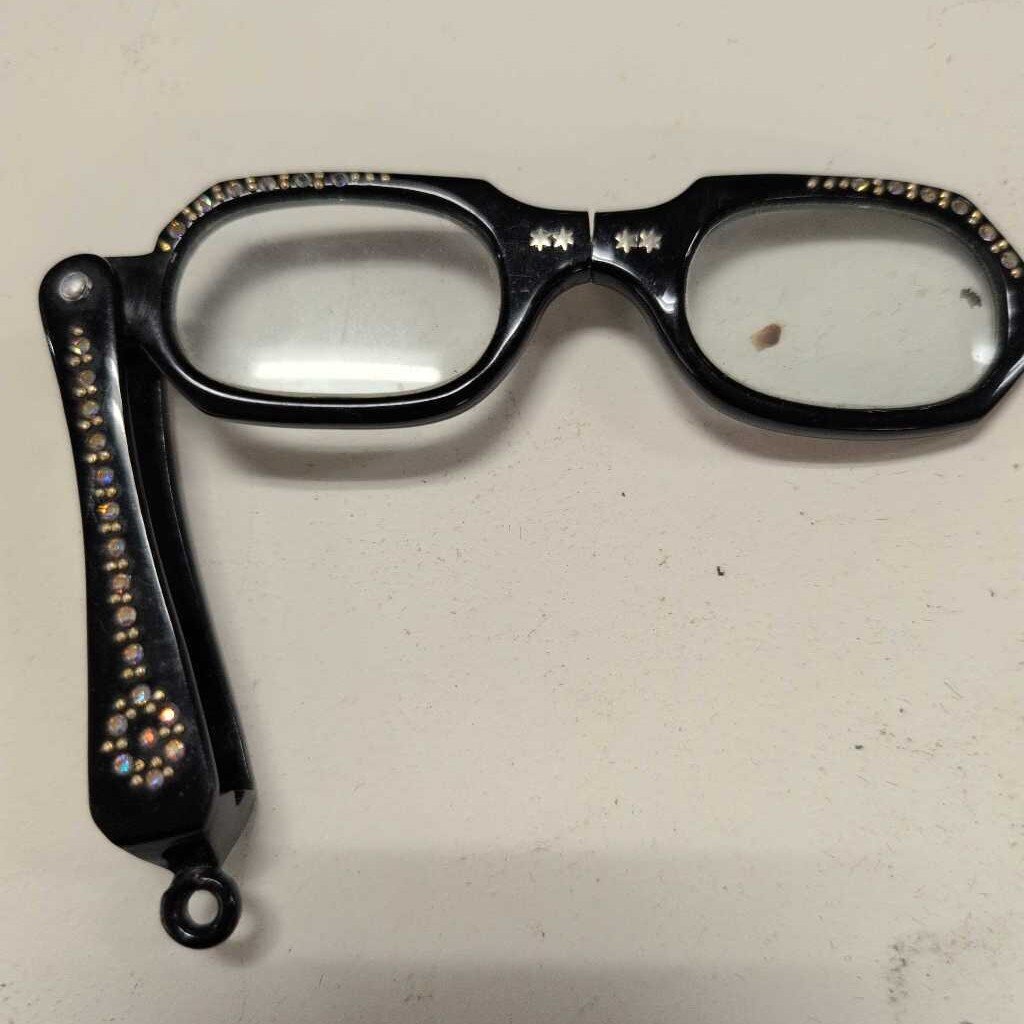 Vintage Black Oval Rhinestone Folding Glasses